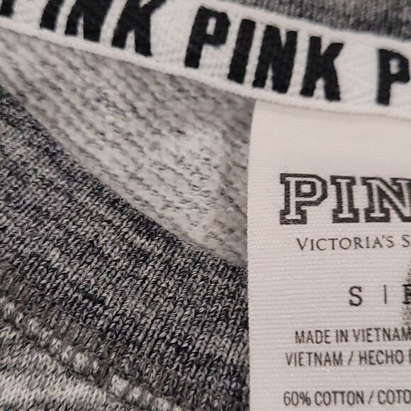 PINK Victoria Secret Gray and Neon Yellow Crewneck Sweat Shirt - Picture 4 of 6